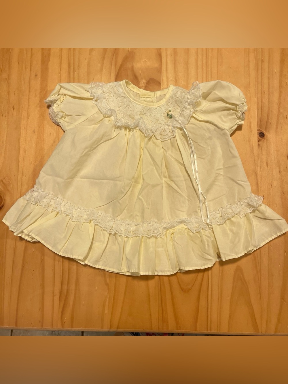 Vintage Alexis Baby Dress 9M Yellow Ruffle Lace Bib Coquette Cottagecore